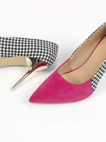 Women'S Pointed Toe Splice High Heel Shoes, Fashionable Thin Heel Shoes For Spring, Autumn Parties And Banquets - Hot Pink - View 6