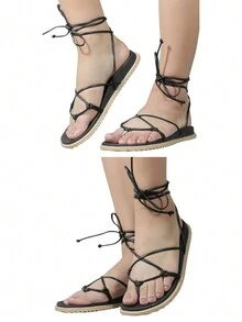 Women Flat Sandals - màu đen - Xem 2