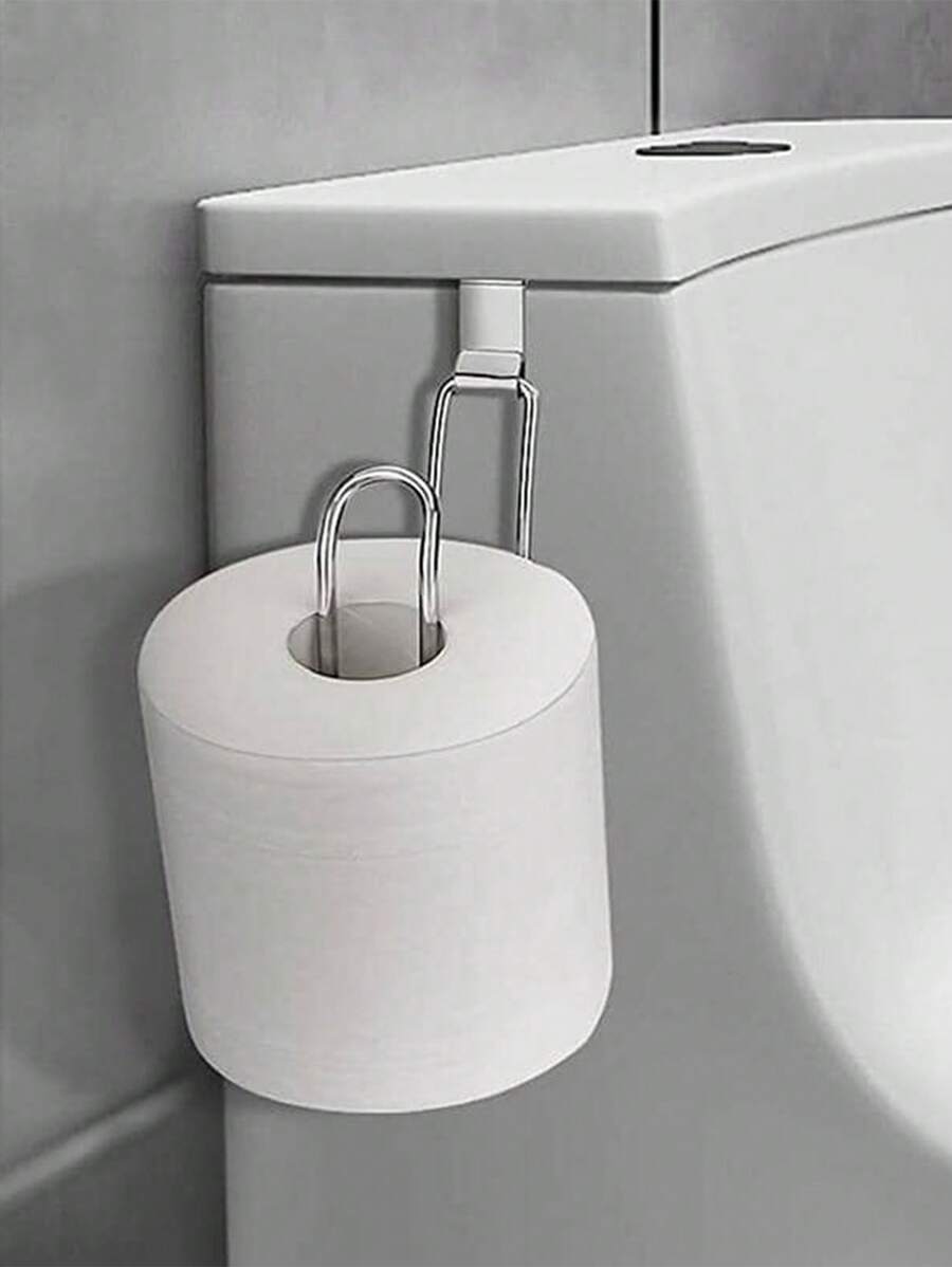 1 pieza Soporte de papel higiénico y rollo de papel de hierro para montaje en pared del baño, decoración del hogar, decoración de otoño, de vuelta a la escuela - plata - Ver 1