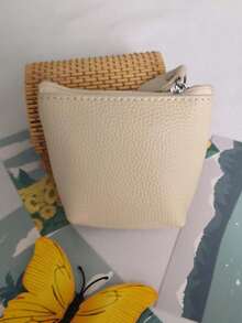 1pc Women Urban Minimalist Vintage PU Leather Coin Purse, Mini Wallet, Key Case, Jewelry Storage Pouch - Beige - View 5