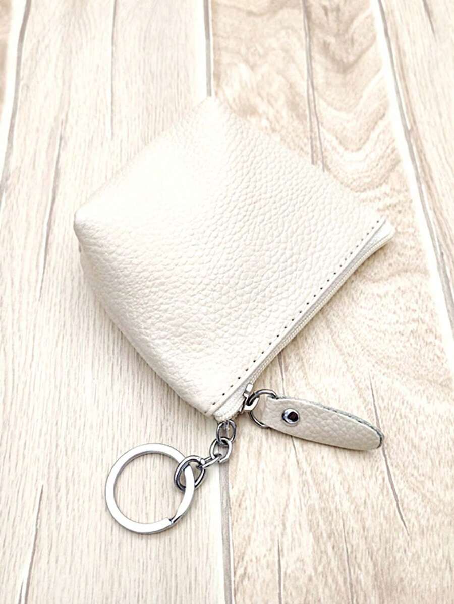 1pc Women Urban Minimalist Vintage PU Leather Coin Purse, Mini Wallet, Key Case, Jewelry Storage Pouch - Beige - View 1