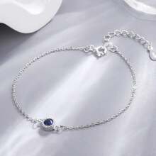 925纯银蓝色串珠手链，女士款，时尚优雅，个性化银饰