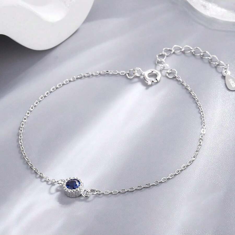 925纯银蓝色串珠手链，女士款，时尚优雅，个性化银饰