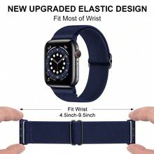Scrunchie Strap Compatible With Apple Watch Band 45mm 44mm 40mm 41mm Adjustable Nylon Solo Loop Bracelet Series Ultra 3 4 5 Se 6 7 8,Black - Black - View 4