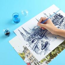 玻璃筆套裝 - 1支銅版紙削玻璃鋼筆,加上6種豐富色彩的油墨,適用於藝術、書法、簽名、裝飾和送禮專用的瓢簞筆尖 - 藍色 - 查看 7