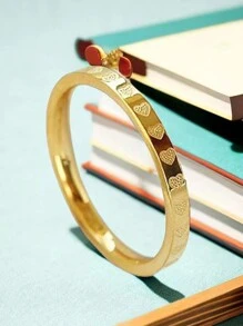 1pc Stainless Steel 2024 New Full Circle Heart Ring, Simple Index Finger Ring, Couple Ring For Women - Yellow Gold - View 1