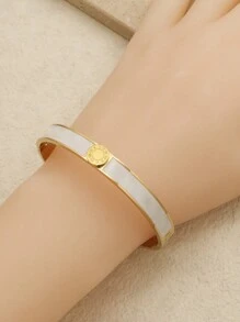 1 bộ/2 cái Thép không gỉ Men răng Nhẫn Bộ nhẫn Đối với phụ nữ Tròn Chữ số La mã Vòng tay Vàng Màu sắc Hợp thời Mới Lắc tay Bộ trang sức - Vàng - Xem 7