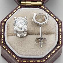 1對1.0CTW圓形碳化矽耳環，女性專用，100%925純銀製，大小5mm，0.5CT D彩色碳化矽耳釘，經典款式，適用於紀念日寶石，生日禮物，附GRA證書，鑲嵌水晶婚禮新娘珠寶，鑽石耳環