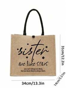 簡約字母印花亞麻手提包,多功能便攜式教師手提包,教師欣賞亞麻袋,女性禮物,教師節禮物,便攜式休閒收納手提包,多功能購物袋,新設計,大容量,適用於購物,肩袋,手提包,午餐袋,便當盒,信差包,日常使用,生日,節日,返校,假期,海灘,旅行,通勤,商務,學生,野餐,露營,超市,日常收納,姊妹禮物 - 卡其色 - 查看 4