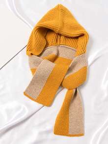 1頂歐美風格復古甜美女士帽子與圍巾套裝,編織針織帽與披肩,防風保暖,適用於休閒日常和街頭攝影 - 黃色 - 查看 4