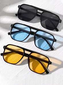 1 件装串珠双梁方形时尚眼镜装饰眼镜 - 黃色 - 查看 2