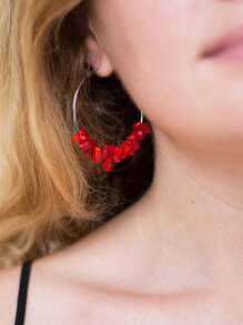 1 对手工制作的不对称天然石欧美风格个性化海滩耳环，带串珠吊坠和大圈 - 圓形 - 查看 11