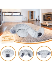 1入組長毛絨折疊式寒冬貓狗床,貓隧道,圓形毛絨暖寵物窩,適用於小型犬 - 灰色 - 查看 6