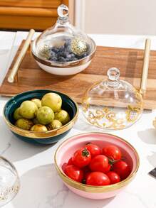 1pc Ceramic Baking Bowl For Desserts Such As Creme Caramel, Egg Pudding, Steam Egg And Fruit Salad, With Lid, Suitable For Home Use - Pink - View 4