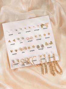 40 件心形、蝴蝶、珍珠和水钻装饰耳环套装，适合女士情人节、妈妈、母亲、母亲节、礼物