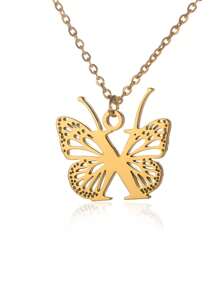 1入單一金色不銹鋼字母a-z首飾蝴蝶墜項鍊,適合女性,節日禮物 - 金色 - 查看 23