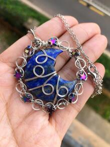 Natural Amethyst Gems Moon Star Crystal Pendant Necklace Magic Reiki Healing Chakra Amulet