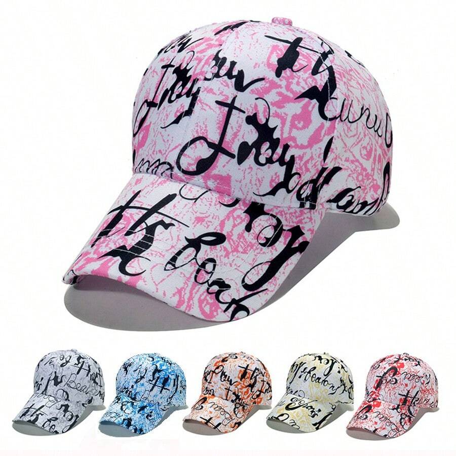 1pc/Pack A02-Pink Spring And Summer Sun Hats For Men And Women, And Versatile Sun Hats, Colorful Graffiti Letters Baseball Caps, Peaked Caps - Pink - View 1
