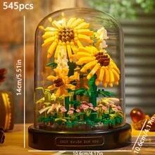 Khối xây dựng trang trí hoa hướng dương bảo quản (có hộp trưng bày) Trang trí phòng Quà tặng Giáng sinh Khối màu Khối màu - Màu vàng - Xem 3