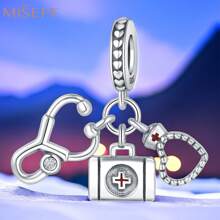 MISEFF 2023 Mới 1pc 925 Bạc Sterling Ống nghe Bộ dụng cụ y tế Mũ y tá Hạt Mặt dây chuyền Vòng tay Trang sức DIY Làm quà tặng sinh nhật cho bé gái bé trai Quà tặng Lễ Tạ ơn - Bạc - Xem 6