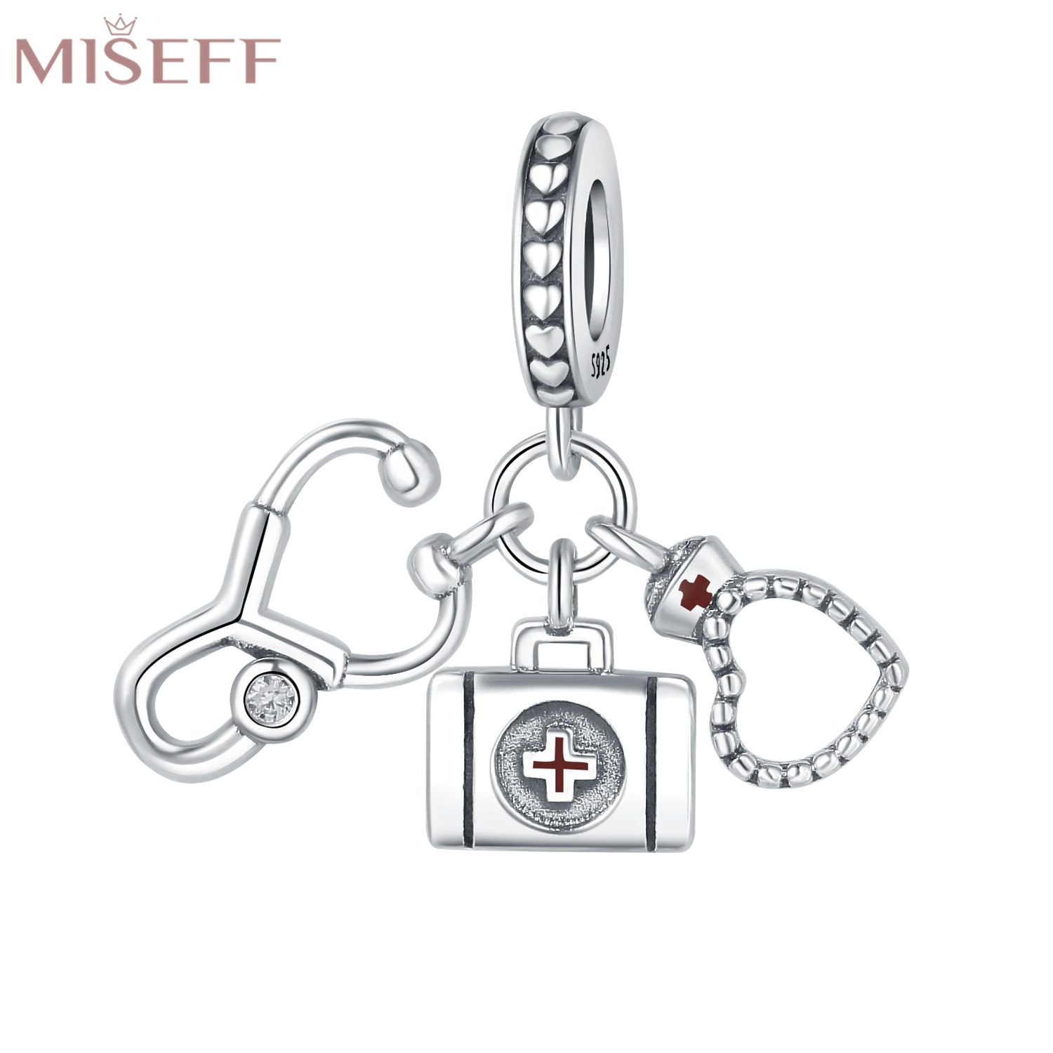 MISEFF 2023 Mới 1pc 925 Bạc Sterling Ống nghe Bộ dụng cụ y tế Mũ y tá Hạt Mặt dây chuyền Vòng tay Trang sức DIY Làm quà tặng sinh nhật cho bé gái bé trai Quà tặng Lễ Tạ ơn - Bạc - Xem 1