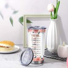 1 件,20 盎司花杯不鏽鋼玻璃杯,您的印記勵志名言雙層真空隔熱旅行杯,送給父母、親戚和朋友的禮物 - 彩色 - 查看 8