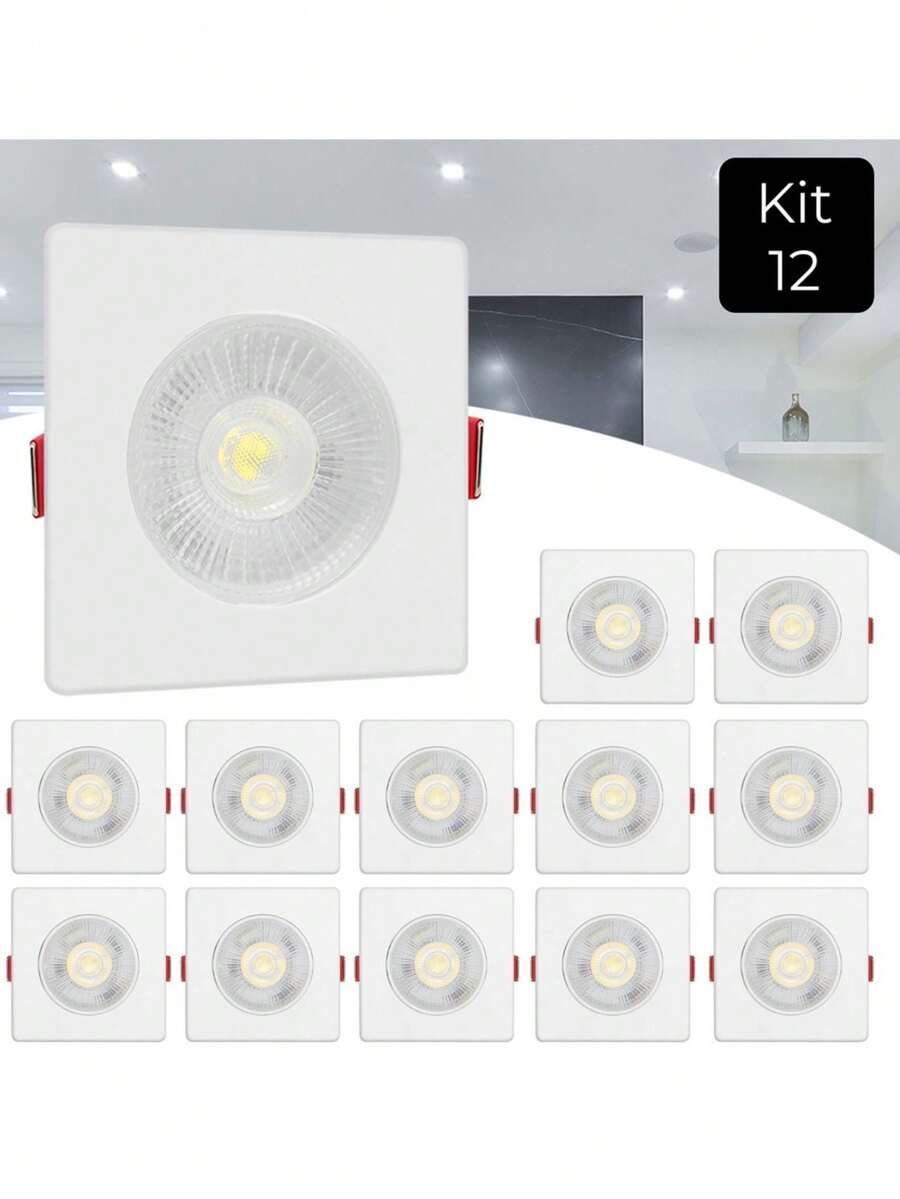 Kit 12 Spot Dicroica Quadrado 5W Branco Frio 6500k - Branco - Visão 1