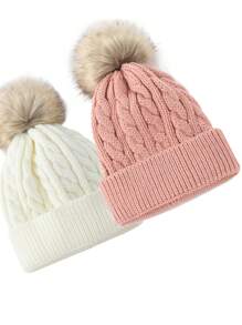 2入組兒童小扭結單球針織帽套裝 - 彩色 - 查看 3