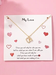 1件情人节礼品卡包装锆石心形LOVE精致吊坠项链，情人节送给妻子女友的礼物 - 金色 - 查看 19