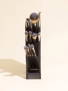 1pc Large Capacity Multi-Slot Inclined Insert Storage Box For Makeup Brushes, Lipsticks, Lip Glosses, Etc. - Brown - View 3