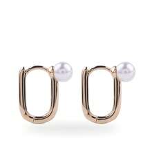 925銀橢圓形耳環,全中空設計,飾有人工塑料珍珠 - 金色 - 查看 4