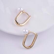 925銀橢圓形耳環,全中空設計,飾有人工塑料珍珠 - 金色 - 查看 5