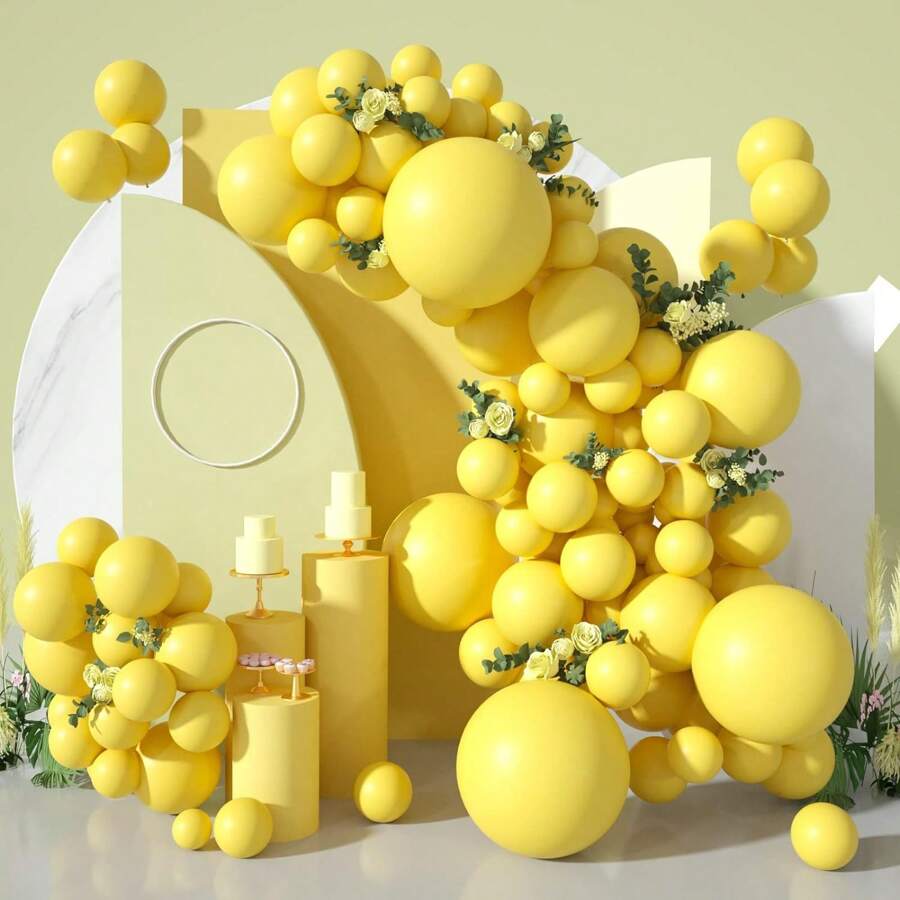 154入組黃色派對乳膠氣球 - 適用於生日派對、畢業慶祝、黃色主題派對裝飾、嬰兒淋浴和慶祝活動 - 5/10/12/18英寸 - 黃色 - 查看 1