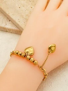 1入個金色時尚個性化愛心形不鏽鋼女士手鐲 - 金色 - 查看 5