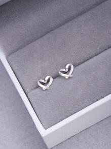 Hoa tai đinh tán hình trái tim bằng bạc Sterling S999 tinh tế và nhỏ nhắn, lý tưởng để đeo hàng ngày và làm quà tặng ngày lễ tình nhân cho bạn gái - một đôi - Xem 3