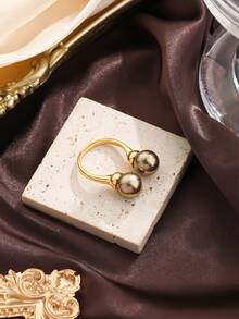 1只時尚精美奢華風格銅鑲嵌天然石巴洛克珍珠、鮑魚貝殼開放式戒指,適合派對、假期、休閒穿著 - 開口戒指 - 查看 2