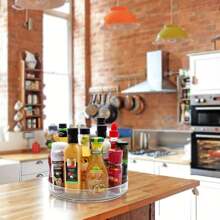 旋轉收納盒-完美適用於廚房、餐具室、櫥櫃、冰箱、桌子、梳妝台-透明調味料收納盒,適用於調料和醬料-透明 - 白色 - 查看 3