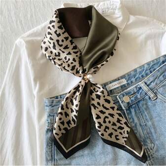 1 件女士仿丝印花 70 厘米方形围巾，时尚简约头巾风格围巾，适合商务会议、休闲旅行、节日和派对