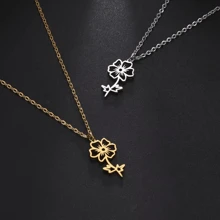 1pc Stainless Steel Birth Month Flower Necklace For Women, Snowdrop Daisy Rose Pendant Neck Chains,Fashionable Jewelry Gifts Valentines