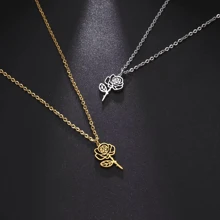 1pc Stainless Steel Birth Month Flower Necklace For Women, Snowdrop Daisy Rose Pendant Neck Chains,Fashionable Jewelry Gifts Valentines