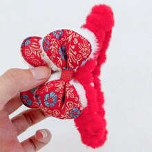 1 件女孩圣诞节、中国新年红色发饰，带毛绒兔子、流苏和刺绣细节，4.5 英寸中号爪形发夹，适合秋冬季节 - 紅色 - 查看 8