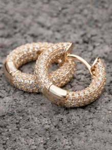 1 Pair Fashionable Round Earrings, Unisex Micro-Inlaid Sparkling Zirconia Earrings, Personalized Accessories Suitable For Party And Everyday Wear - Silver - View 7