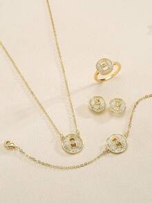 rakol 1set Exquisite Fashionable Copper Cubic Zirconia Round Hollow Out Jewelry Set, Perfect For Women's Daily Wear - Silver - View 4