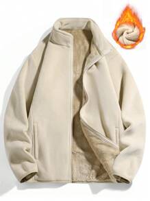 女士时尚冬季羊毛夹克，适合户外活动 - 杏色 - 查看 1