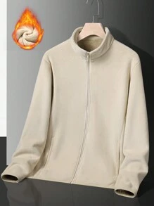 女士时尚冬季羊毛夹克，适合户外活动 - 杏色 - 查看 3