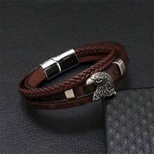 Cross-Border Simple And Fashionable Leather Rope Braided Men's Leather Bracelet Personalized Eagle Alloy Magnetic Buckle Bracelet - Multicolor - View 3