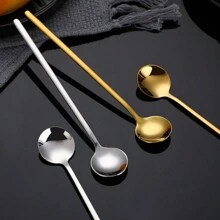 2入組不鏽鋼小圓匙（金/銀）,適用於韓式燕窩、甜點、蜂蜜、咖啡攪拌匙 - 彩色 - 查看 2