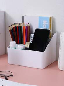 Desktop Stationery Compartment Storage Box - White - View 4