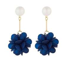 時尚珍珠花球耳環 - 寶藍色 - 查看 2