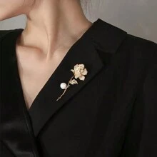 1pc Elaborate & Delicate Rose & Tulip Shaped Brooch With Rhinestone & Faux Pearl Decoration - Yellow Gold - View 10